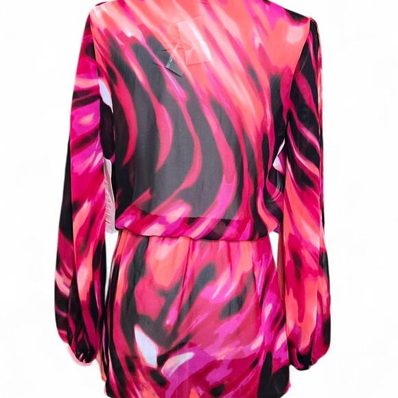 NWT's boston proper pink orange and black sheer slit sleeve blouse - Picture 8 of 8